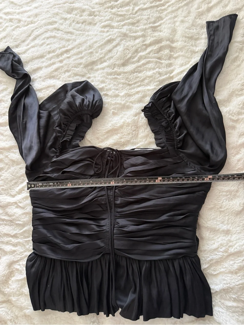 Ulla Johnson Black Ruched Peplum Blouse Puff Sleeve Silk Blend Top S